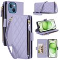 thumbnail image 2 of For iPhone 15 Plus RFID Blocking Wallet Case, Crossbody Purse Phone Case with 9 Card Slots, Zipper Pocket & Detachable Strap,Purple,For iPhone 15 Plus, 2 of 9