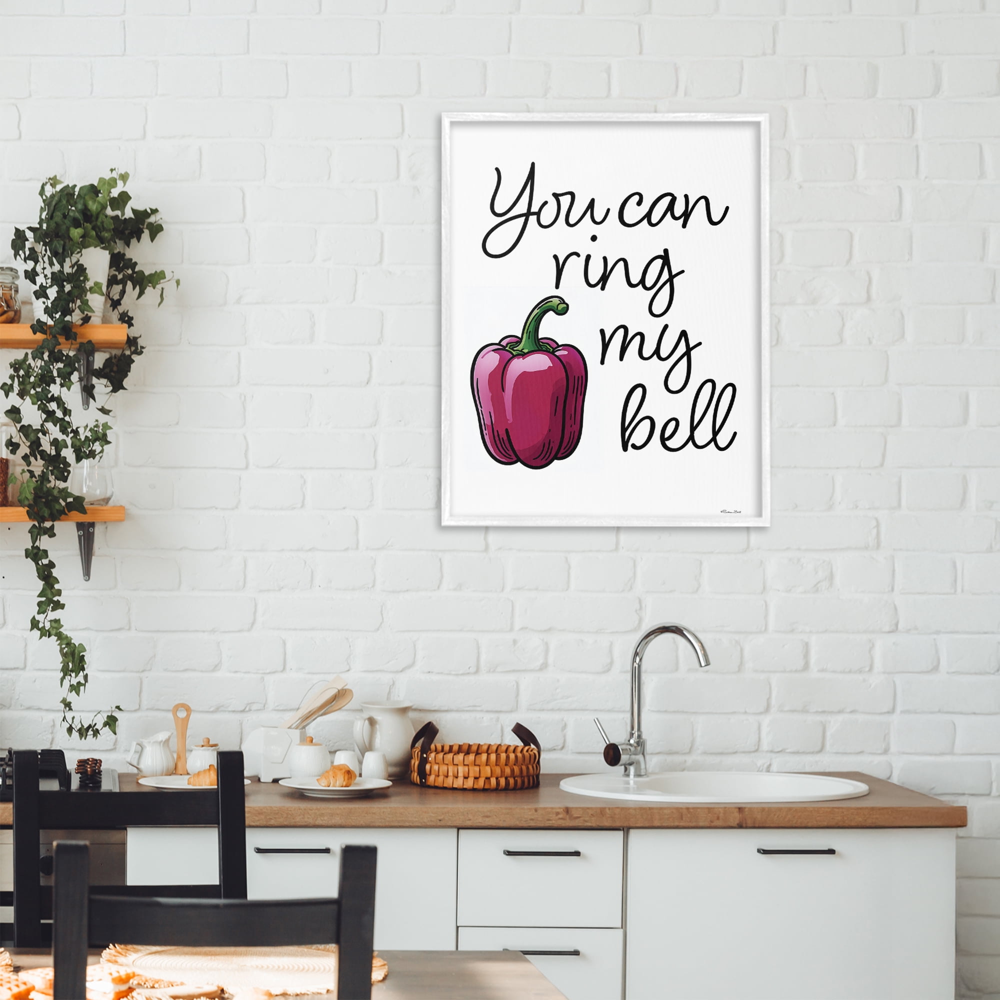 Stupell Industries Ring My Bell Pepper White Framed Giclee Art, design by Susan Ball