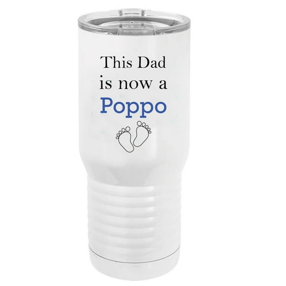 This Dad is now a Poppo Stainless Steel Vacuum Double-Walled Insulated 20 Oz Tumbler Travel Coffee Mug with Clear Lid, White