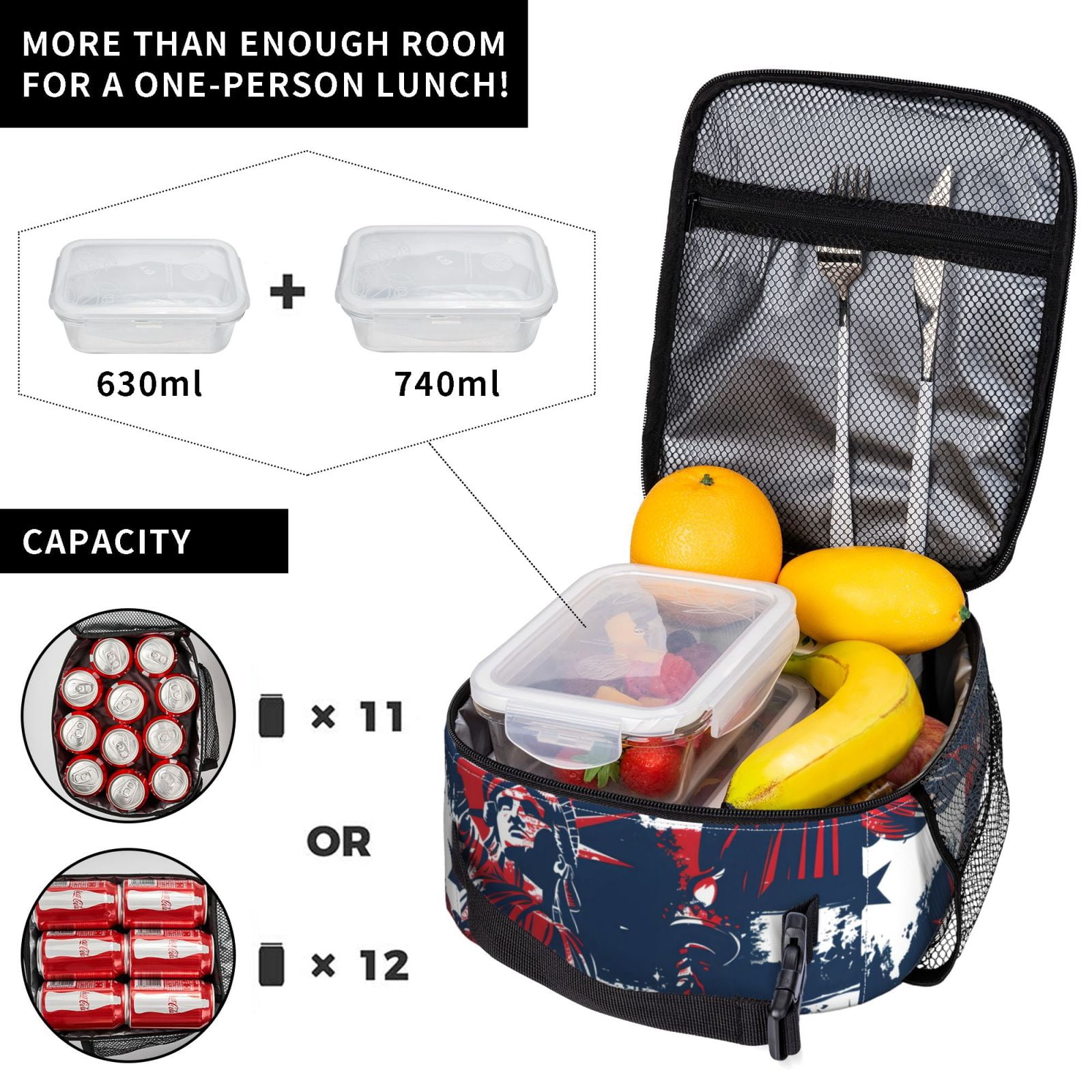 Lunch Bag For Women Men Insulated Portable Lunch Box Bento Box Office Picnic Travel Cooler Bag Independence Day Theme Star (8)