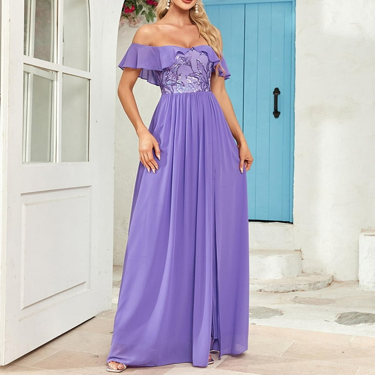 Side Slit Purple Off The Shoulder Maxi Party Dress Side Slit Purple Off The Shoulder Maxi Party Dress