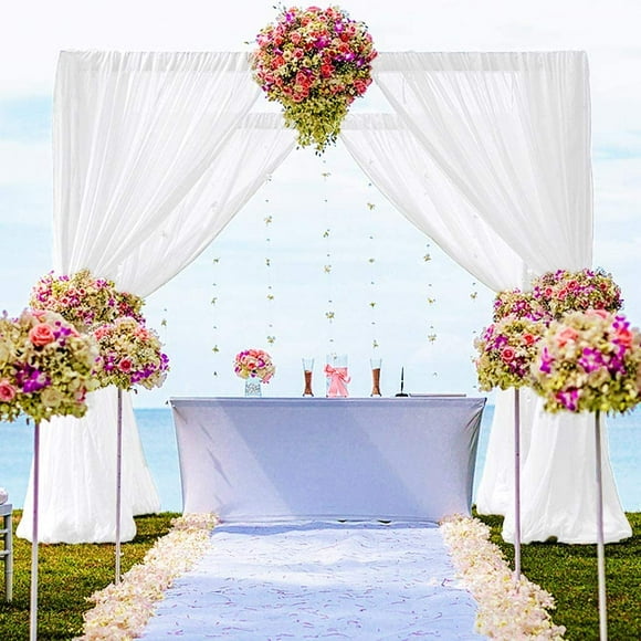 AIR-Chiffon Backdrop Curtain 10FTx10FT Shower Curtain White Tulle Backdrop for Wedding Sheer Curtains 2 Panels 59"x120" Voile Fabric Drape for Party Stage Decoration