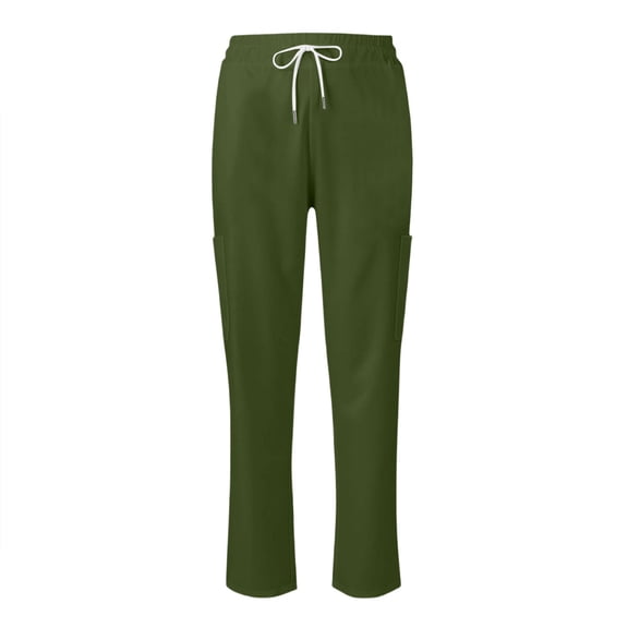 Drawstring Waist Straight Leg Pants with Pockets for Women Comfortable Relaxed Fit Trousers Suitable for Daily Wear Army Green L