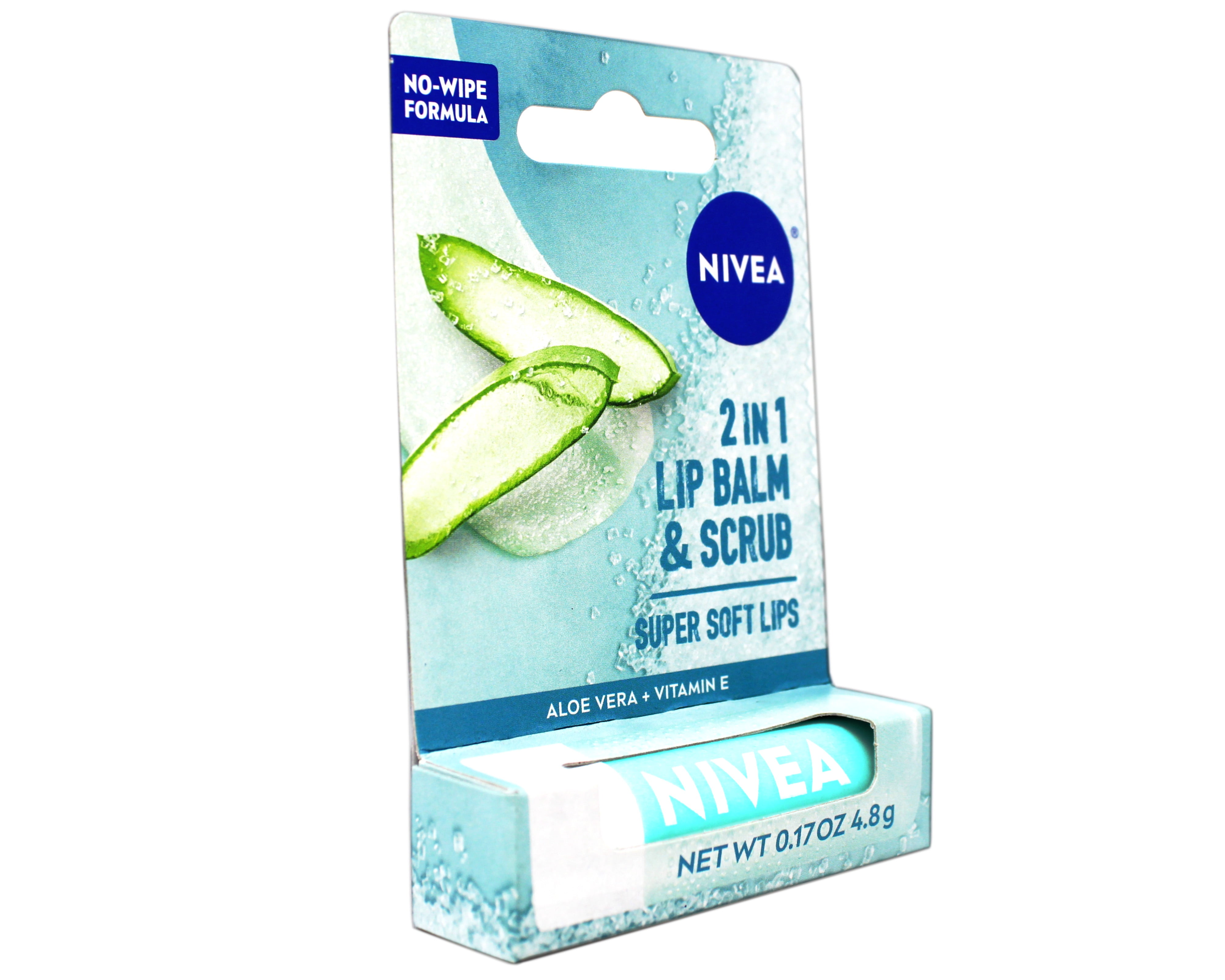 4 Pack - Nivea 2in1 Lip Balm & Scrub Super Soft Lips, Aloe Vera + Vitamin E, 0.17 oz (4.8 g)