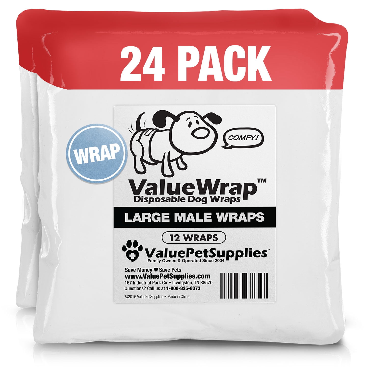 ValueWrap Disposable Male Dog Diapers, Wraps, 2Tab Large, 24 Count