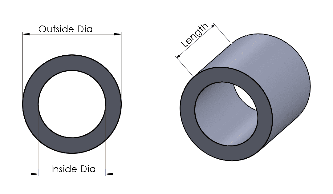 1/2" O.D. 10PK 1/4" ID x 3/8" Length Round Aluminum Spacer 