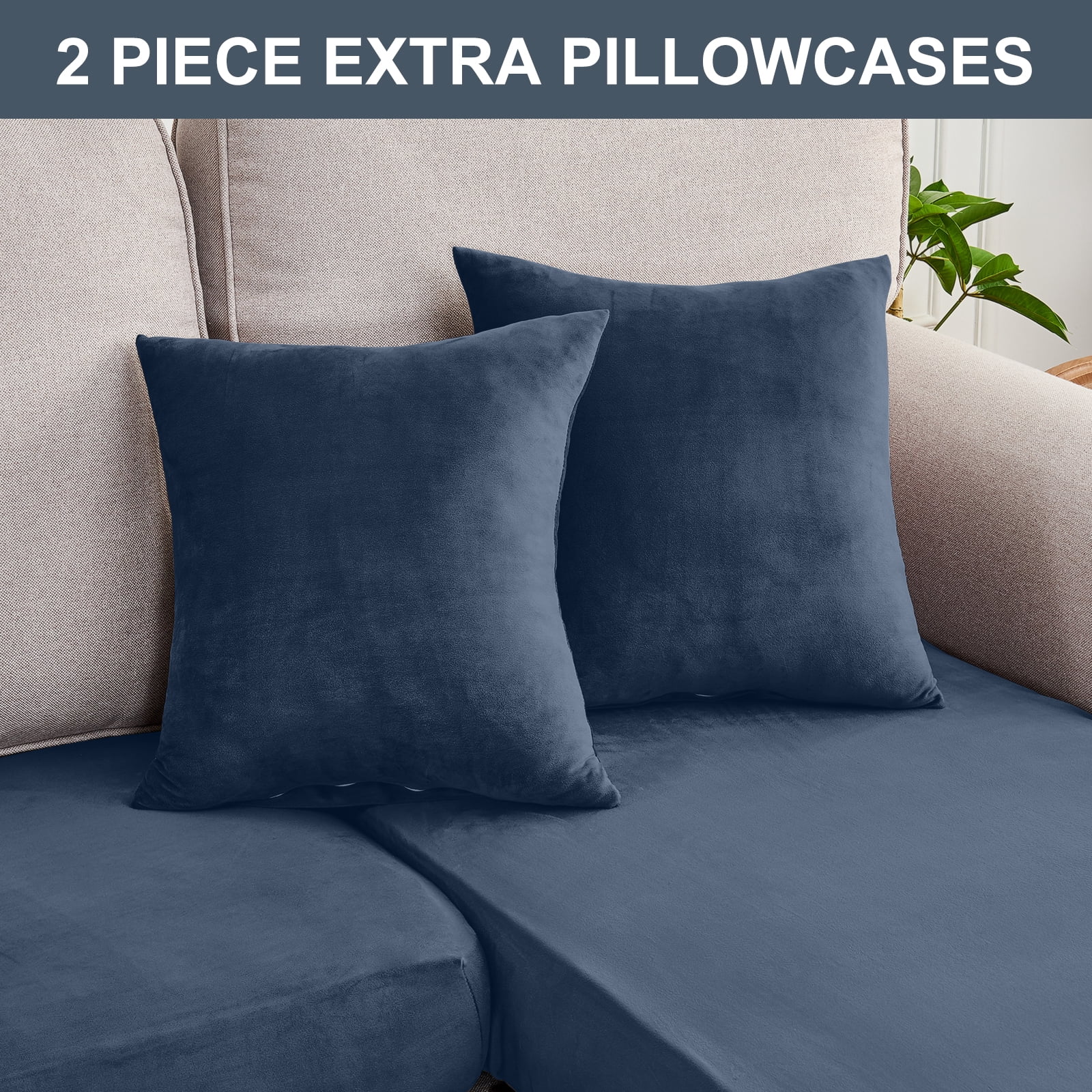 Sanmadrola Couch Covers Velvet Sofa Cushion Cover Stretch Machine Washable Universal Slipcover Furniture Protector for Couches Sectional Sofas, Aegean Blue