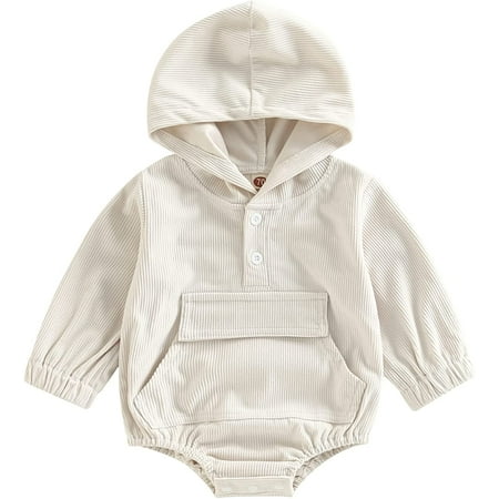 

PIKADINGNIS Infant Baby Boy Girl Hoodie Sweatshirt Romper Solid Button Pocket Corduroy Jumpsuit Outfits Warm Fall Winter Clothes