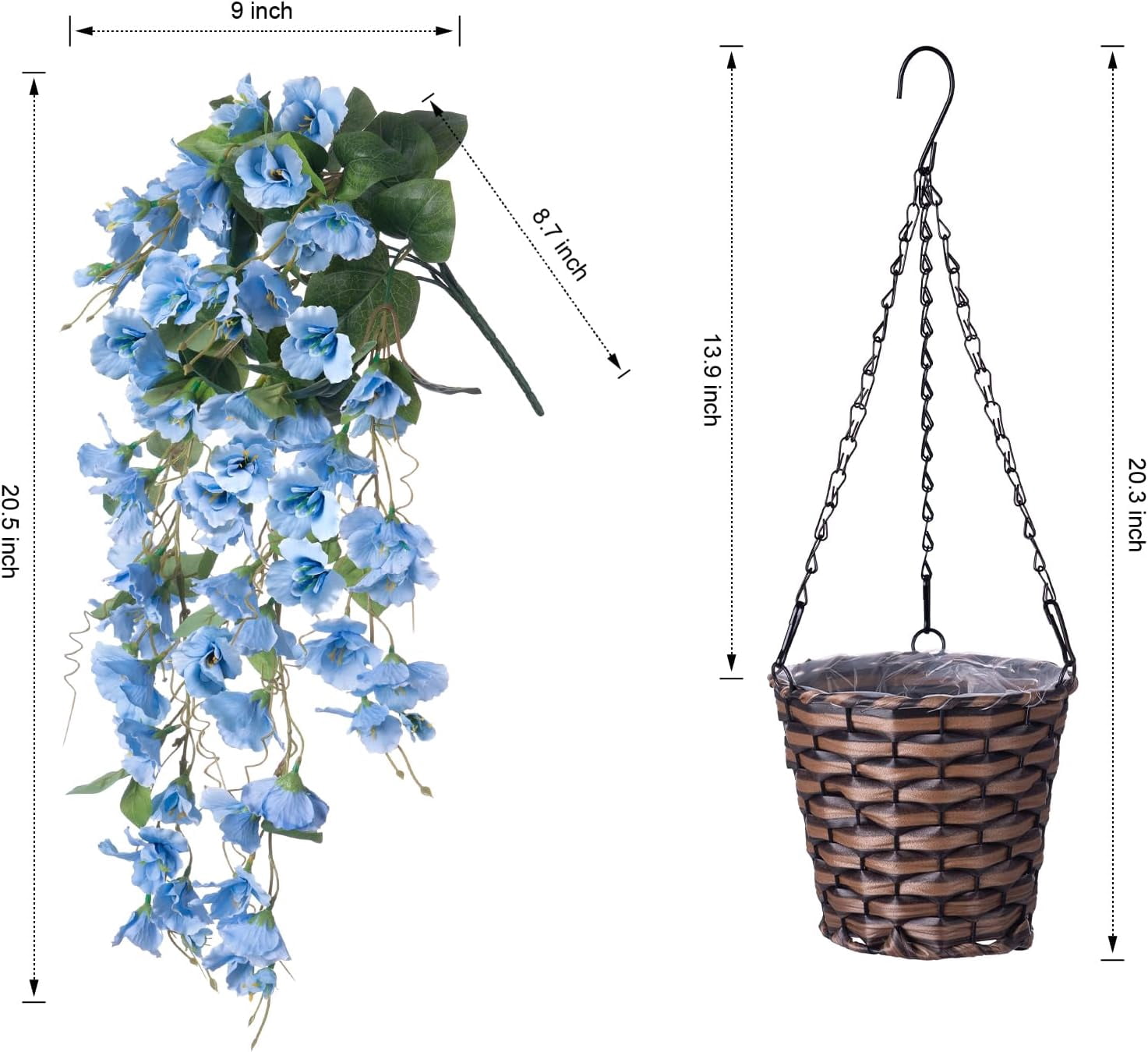 Artificial Fake Flowers Plants Hanging Baskets for Outdoor Porch Spring Decoration, Faux Silk Red Hibiscus Long Vines in Planter UV Resistant Realistic for Home Outside Balcony Patio Yard