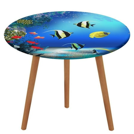 

Bybiment Round Fitted Tablecloth with Elastic Edge Underwater World Fish Plants Decorative Tablecloth Table Cover 43 Inch