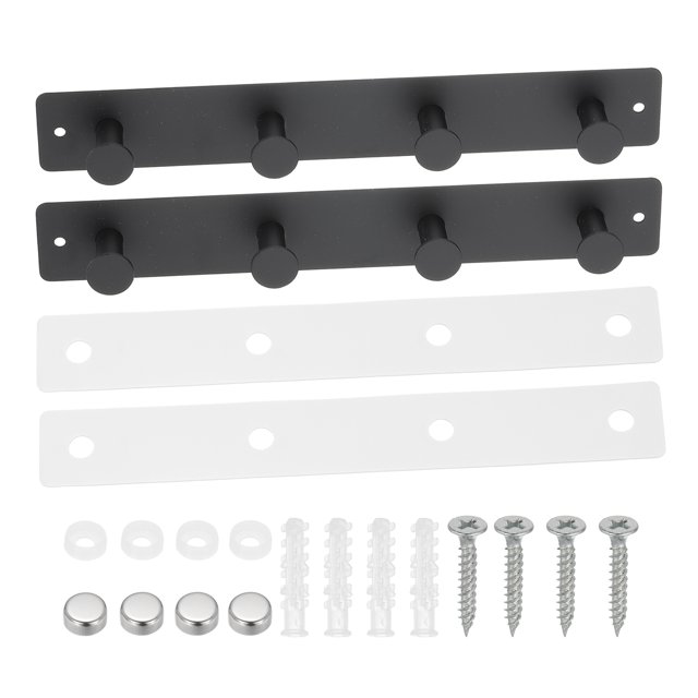 Unique Bargains Coat Rack Wall Mount, 2 Pcs 11" Metal Round Wall Hooks Rail with 4 Hooks, Black