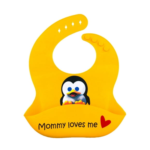 Baby Lamby Silicone Baby Bibs - Easy wipe-clean, pocket bib keeps stains off in Baby Penguin design