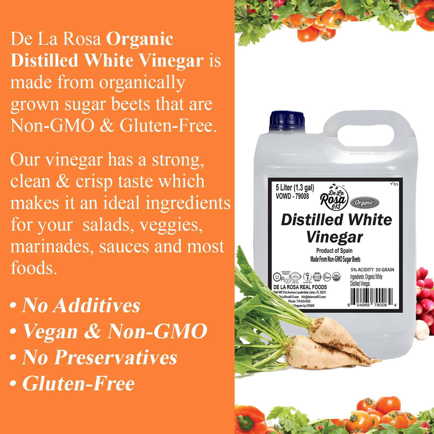 De La Rosa 613 Distilled White Vinegar 5 Liter