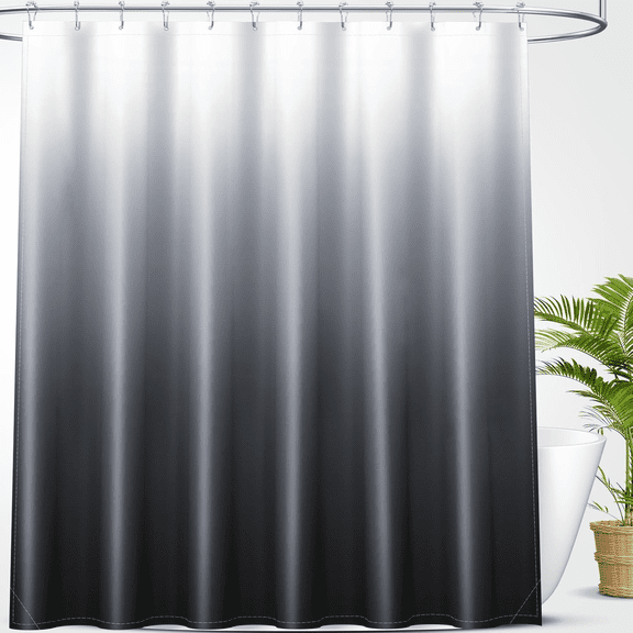 Buganda Black Ombre Shower Curtain, Waterproof & Mildew Resistant Bathroom Curtain, Heavy Duty with 12 Hooks, 72x72 Inches