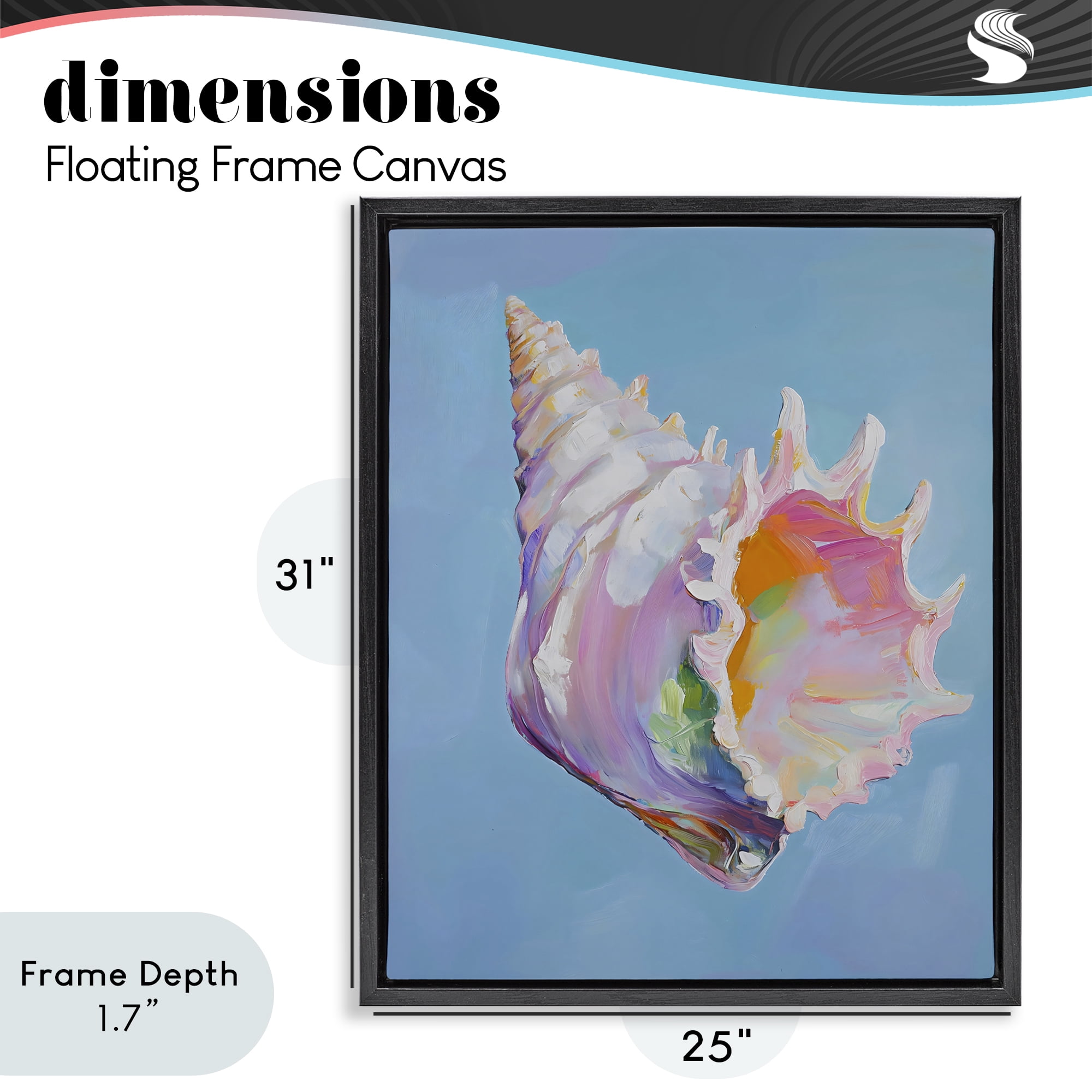 Stupell Industries Pastel Hued Conch on Blue Black Framed Floater Canvas Wall Art, design by The Prints Vibe