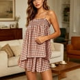 thumbnail image 6 of Cagogo Women's 2 Piece Shorts Set Casual Plaid Boho Summer Outfits Round Neck Sleeveless Tank Top Comfy Lounge Shorts Matching Sets Tracksuits Loungewear Travel Airport Clothes, Khaki S, 6 of 9