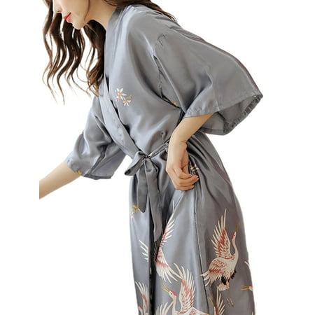 

Lumento Ladies Lightweight Sleeping Bathrobe Loose Animal Print Sleepwear Elegant Belted Pajamas Gray 2XL