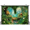 thumbnail image 2 of 10 x 6.5 ft Spring Forest Enchanted Backdrop Enchanted Fairy Tale Woodland Green Garden Fantasy Mushroom Butterfly Background Girls Birthday Baby Shower Party Decor Banner Photo Booth Props, 2 of 5
