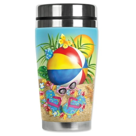 

Mugzie brand 16-Ounce Stainless Steel Travel Mug with Insulated Wetsuit Cover - Beach Ball