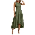 thumbnail image 3 of Vivianyo HD Women's Sleeveless High-Low Midi Dress, Round Neck Flowy Ruffle Hem Casual Formal Dress , Women's Army Green, Sizes S-2XL, 3 of 10