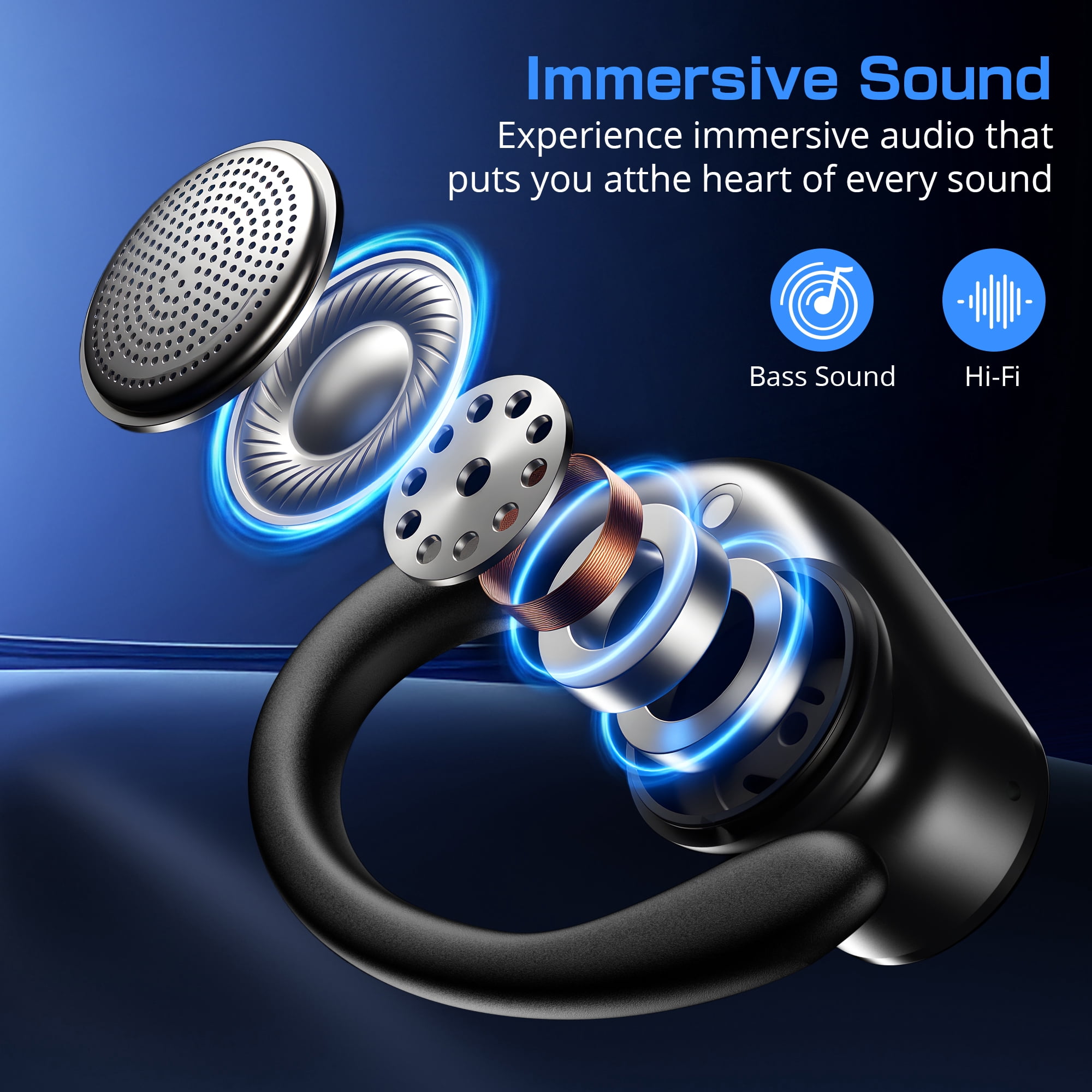 Wireless Earbuds Bluetooth 5.4 Headphones Sport, IPX7 Waterproof Earphones with Earhooks, 80H Playtime, Fast Charging Case, Noise Cancelling Mic, Lightweight Bluetooth Earbuds for Running Gym