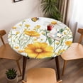 thumbnail image 5 of Yellow White Daisy Elastic Fitted Round Table Cover Floral Butterfly Leaf Waterproof Outdoor Tablecloth for Holiday Party, Picnic, Patio & Dining Fits Tables Up to 55"-60", 5 of 8