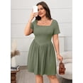 thumbnail image 5 of Womens Plus Size Square Neck Short Sleeve Mini Dress with Stretch Fabric for Flattering Fit and Easy Everyday Wear, 5 of 13
