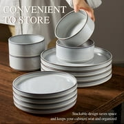 Vesteel 12-Piece Dinnerware Set, Ceramic Plates and Bowls Sets, Healthy Yixing Purple Clay Dishes Set, Elegant & Durable Tableware, Dishwasher & Microwave Safe - Moonlight White