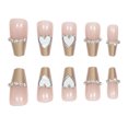 thumbnail image 3 of Fofosbeauty 24pcs Press on False Nails Tips, Short Coffin Fake Nails, Short coffin Ice warm brown Diamond Heart, 3 of 7