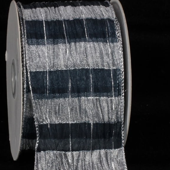 The Ribbon People Navy Blue and Silver Sheer Isadora Plaid Wire Edged Craft Ribbon 3" x 20 Yards