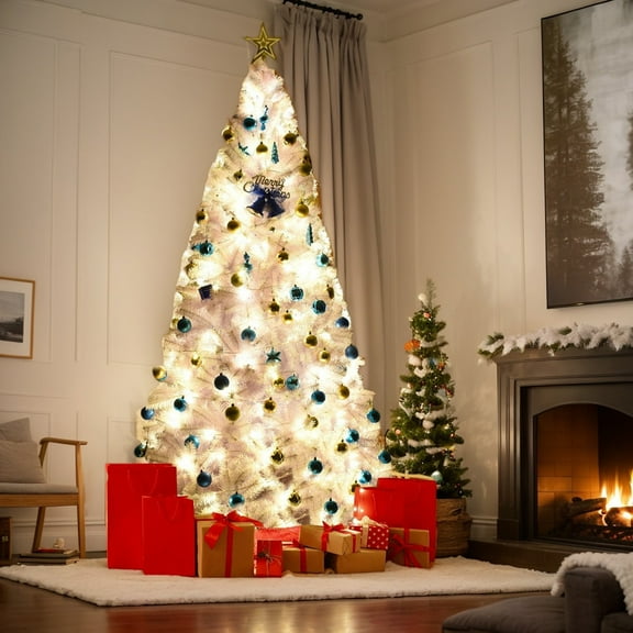 GVN Christmas Tree,Tree Christmas,Xmas Tree,6' / 7.5' / 9' Hinged Artificial Christmas Tree with Metal Stand-7.5 ft