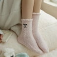 thumbnail image 3 of Women's 3-Pack Fuzzy Crew Socks with Embroidered Bow Detail and Soft Plush Texture - Pink, 3 of 6