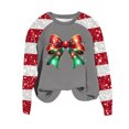 thumbnail image 4 of ZRGHAOYLQ Women's Christmas Patchwork Sweatshirts Sequin Sparkly Long Sleeve Pullover Tops for Christmas Gifts Trendy Christmas Bow Pattern Shirts Casual Crewneck Pullovers, 4 of 5