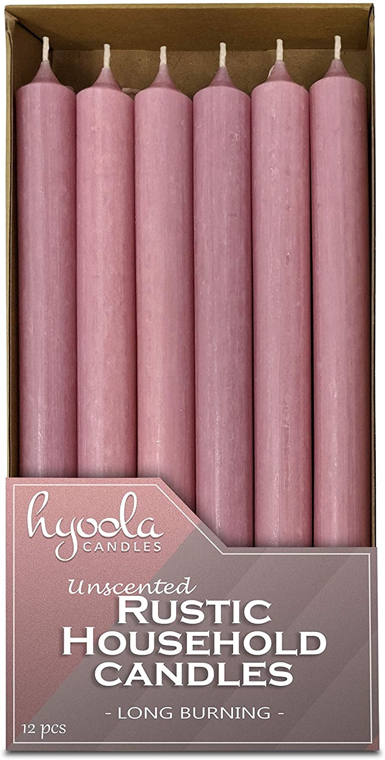 Hyoola 10" Rustic Antique Rose Pink Dripless Dinner Candles Unscented Paraffin Wax with Cotton Wicks, 12-Pack