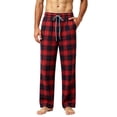 thumbnail image 2 of Mens Cotton Plaid Pajama Pants Elastic Waist Drawstring Soft Baggy Casual Wide Leg Lounge Pants Red XL, 2 of 7