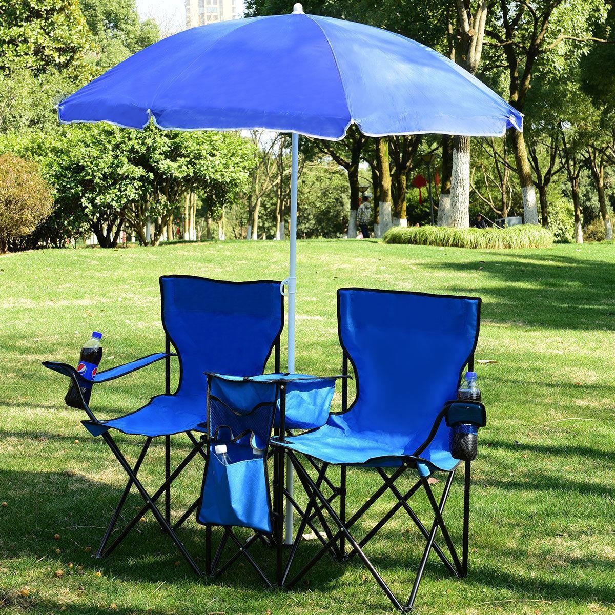 Gymax 2-Pack Folding Backpack Beach Chair Table Set 5-Position