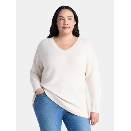 Terra & Sky Women's Plus V Neck Tunic Sweater, Lightweight, Sizes 0X-5X