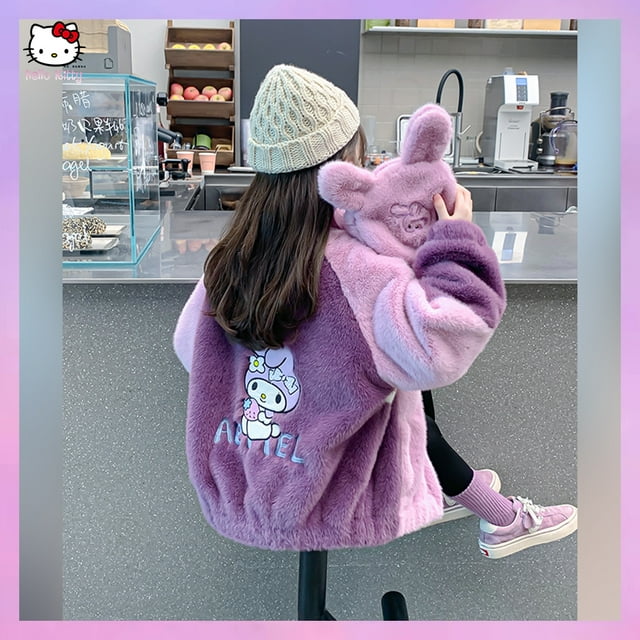Chaqueta polar térmica de terciopelo de visón para niñas, abrigo grueso de moda para otoño e invierno, ropa para niños, Anime Kawaii Sanrioed My Melody