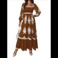 thumbnail image 1 of Vestido de Otoño para Invitada de Boda, Estilo Bohemio, Floral, de Larga, con Escote en V, Fluido, Elegante, para Playa Marrón S, 1 of 9
