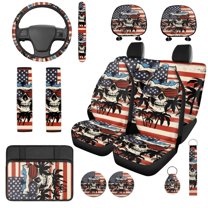 Uorisanigo American Flag Skull 14 Pack Auto Seat Cover and Car Steering Wheel Cover Car Console Cover Auto Headrest Cover Auto Seat Belt and Cover Water Cup Pad Anti-slip for Cars SUVs
