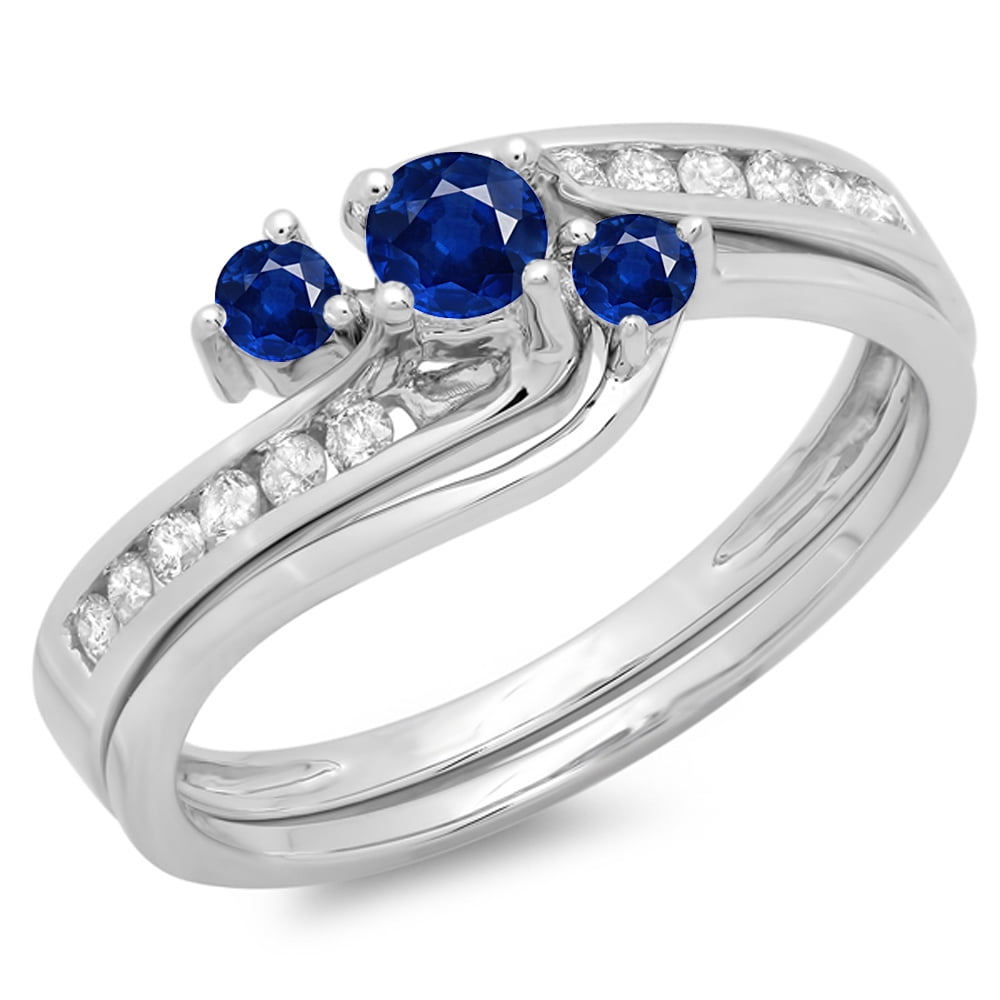 0.50 Carat Blue Sapphire Pendant In 14K White Gold - Ladies Solitaire With Free Chain