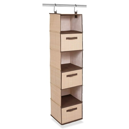Internet's Best Hanging Closet Organizer with Drawers | 6 Shelf | 3 Drawers | Clothing Sweaters Shoes Accessories Storage | Brown