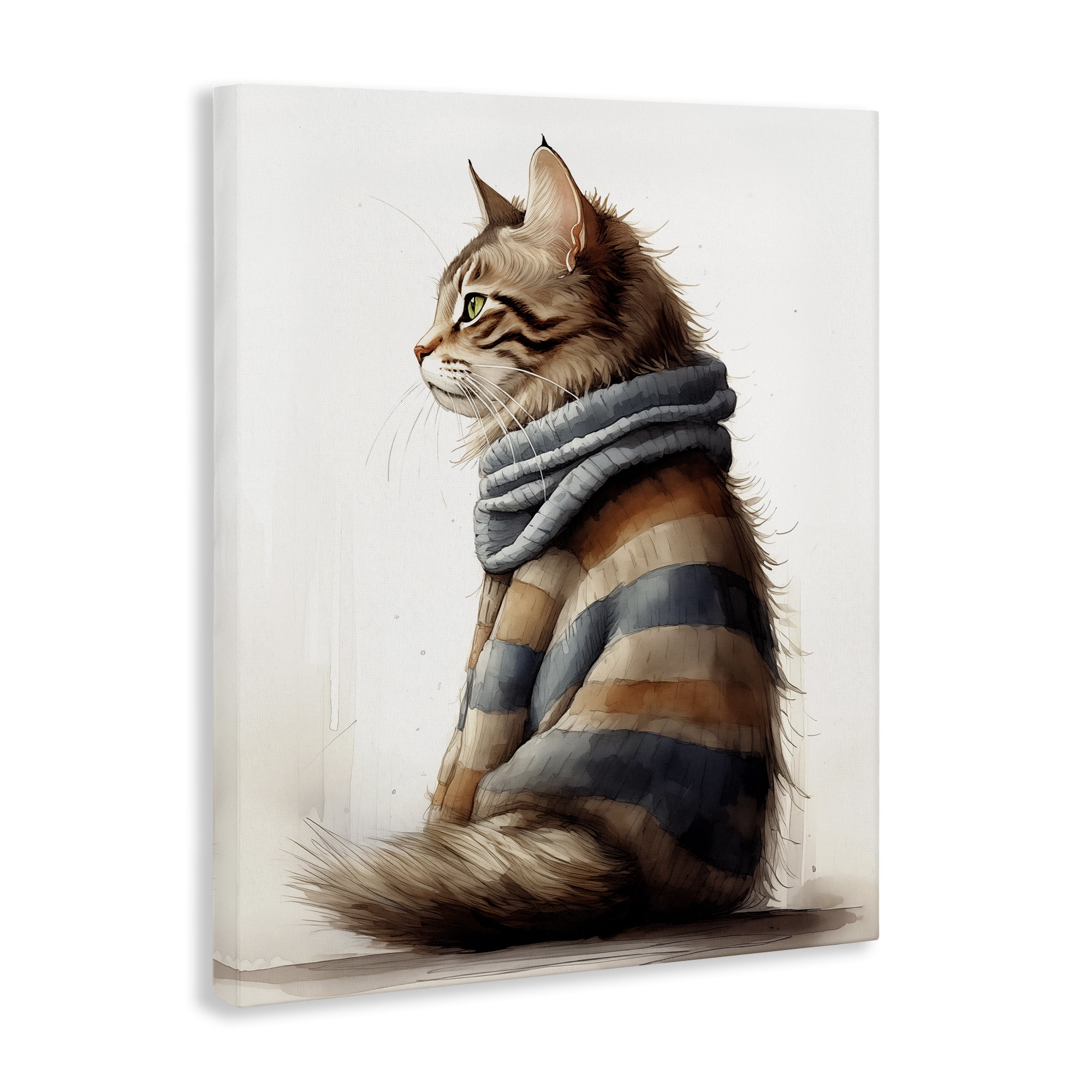 Stupell Industries Cat in Striped Sweater Animals & Insects Painting Gallery Wrapped Canvas Art Print Wall Art, 36 x 48