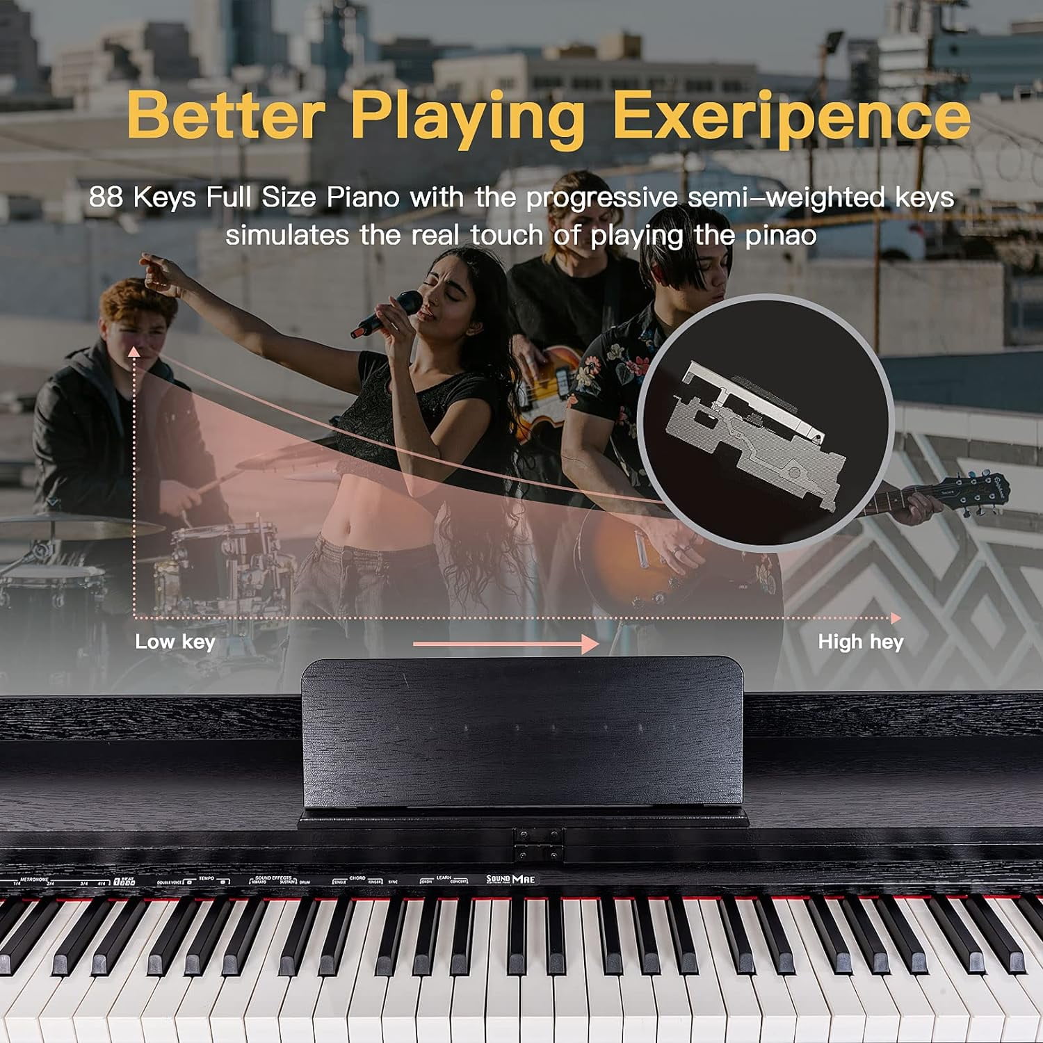 HEXANT 88-Key Weighted Digital Piano with 3 Pedal, Bench & Multi-Functional Keyboard, Black