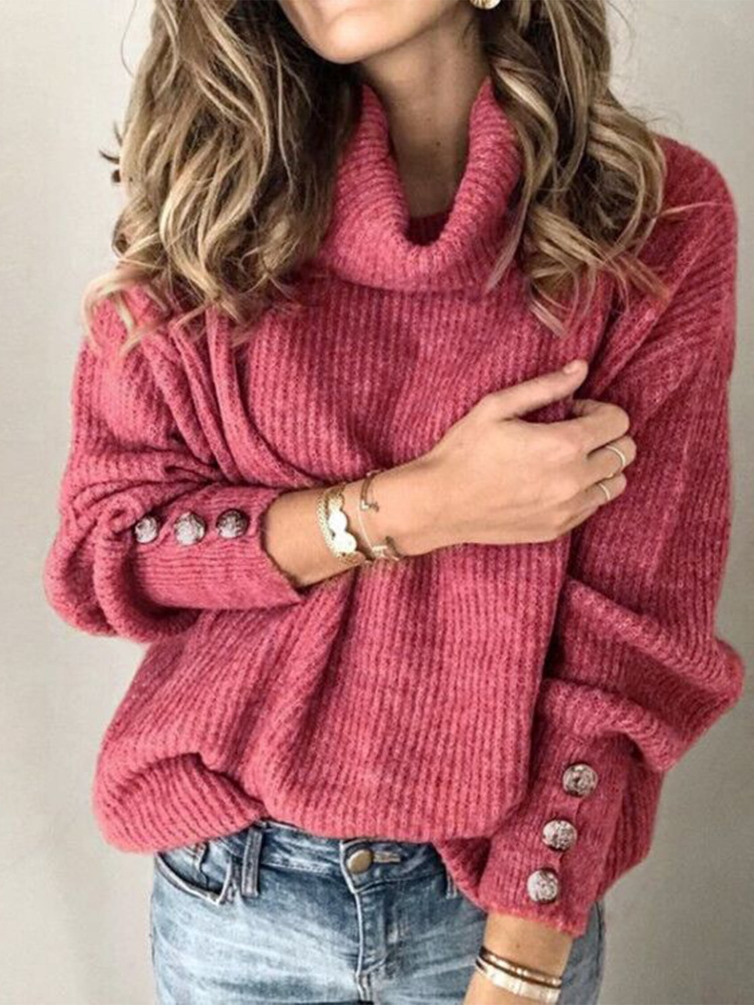 Hauts en Tricot Ample pour Femmes Grande Taille, Col Bénitier, Manches Longues