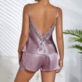 thumbnail image 4 of IMENGL Women's Pajamas Set Loungewear Silk Satin Ruffled Shorts Satin Shorts Nightwear Onesises Sleepwear Pajama Sets for Women,Purple, 4 of 6