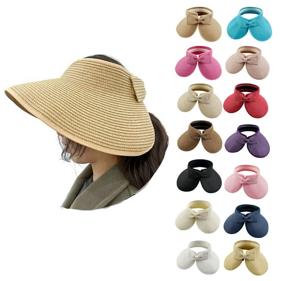 HONHUZH Summer Hats Womens Leopard Print Open Top Sun Visor Hat With Bow Summer Beach Cap