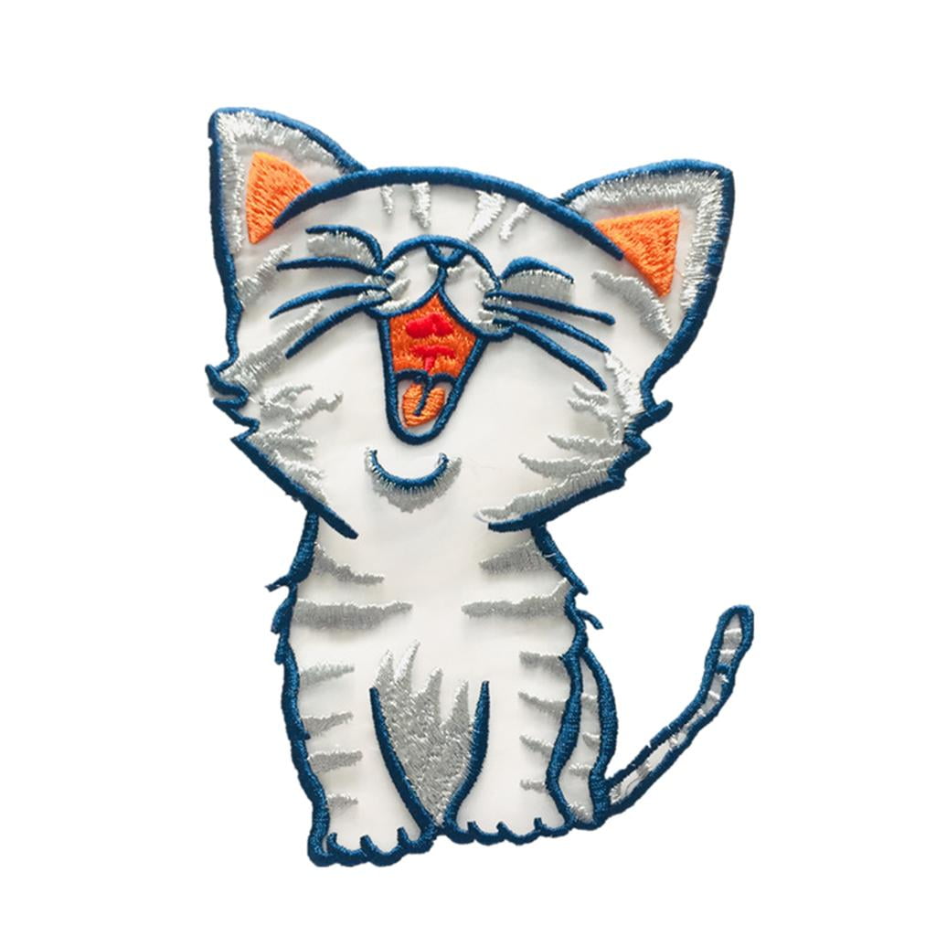 Applique patch écusson thermocollant - grande tête de chat noir ** 7 x