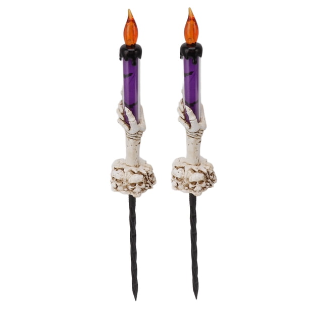 Paquete de 2 Portavelas de Calavera de Halloween Estacas de Luz de Vela de Halloween Lámpara de Vela sin Llama de Mano Fantasma de Esqueleto para Fiestas de Vacaciones ANGGREK Otros