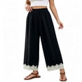 thumbnail image 2 of Cagogo Women's Plus Size Wide Leg Elastic Waist Pants with Pockets Solid Casual Loose Ankle Trousers Workout Daily Wear Lounge Flowy Pants for Summer, Black L, 2 of 5